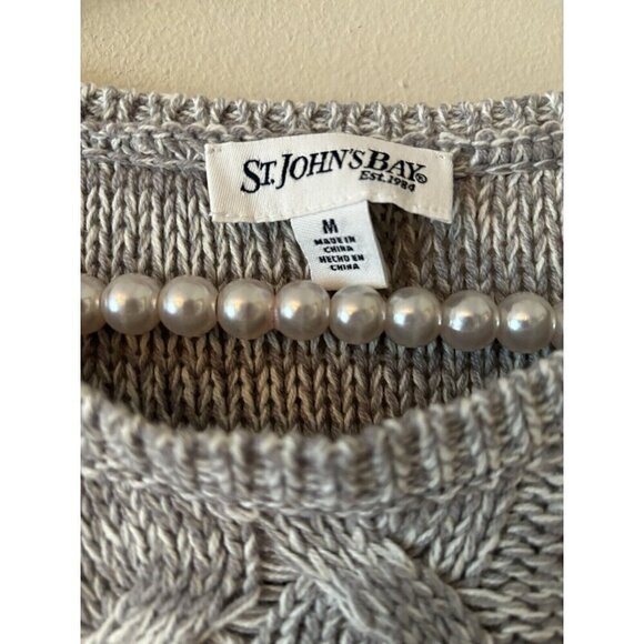 NWT St Johns Bay Womens Size M Cable Knit Sweater Marled Gray Mist - Picture 4 of 5